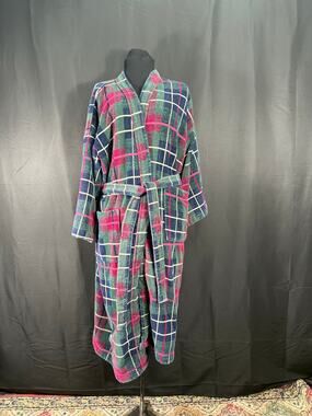 Vintage Barrington Thick 100% Cotton Plaid Men's Robe 2 Pockets Belt One Size